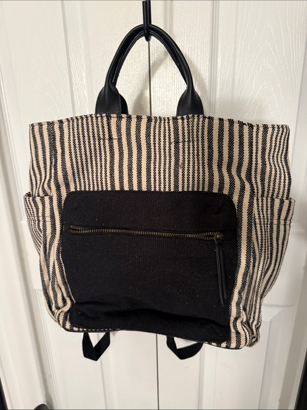 Universal Thread Black and Cream Striped Canvas Backpack Tote